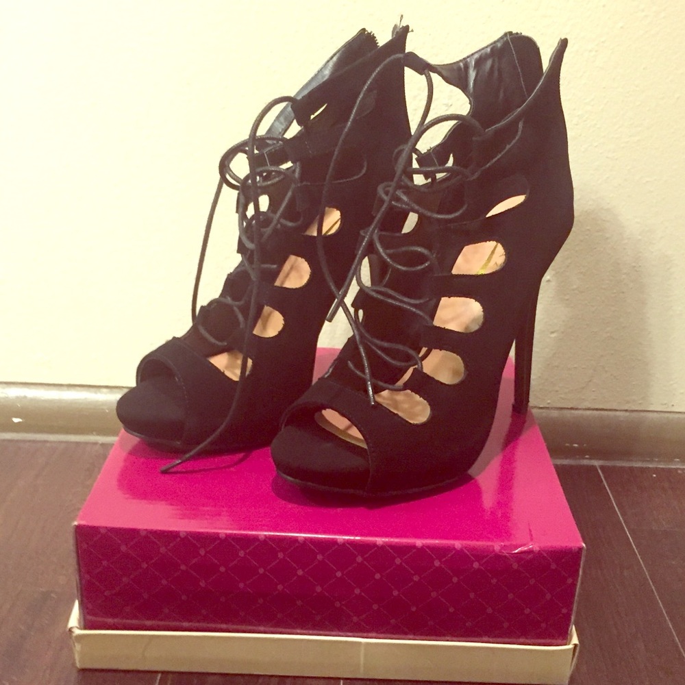 Black Suede Cutout Pumps